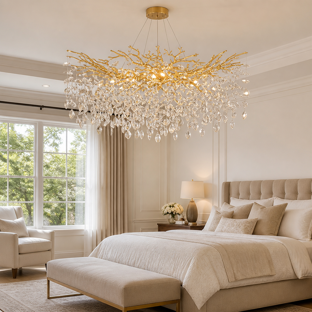 Modern Gold Crystal Tree-Branch Chandelier