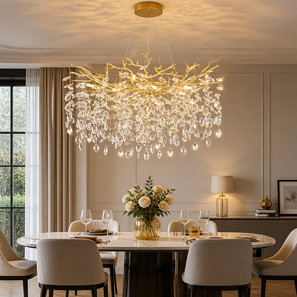 Modern Gold Crystal Tree-Branch Chandelier