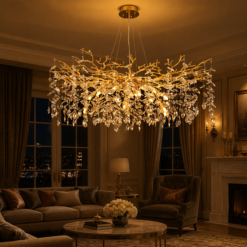 Modern Gold Crystal Tree-Branch Chandelier