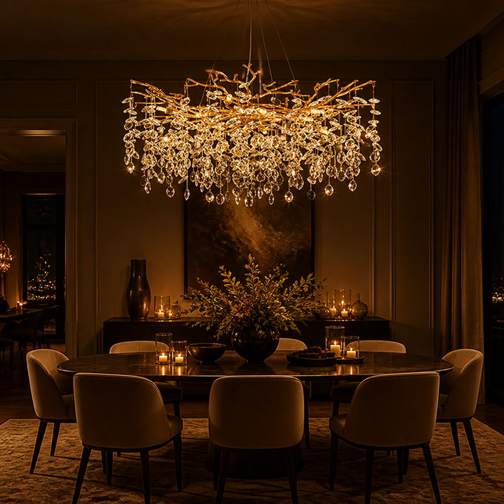Modern Gold Crystal Tree-Branch Chandelier