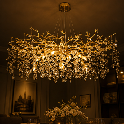 Modern Gold Crystal Tree-Branch Chandelier