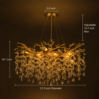 Modern Gold Crystal Tree-Branch Chandelier