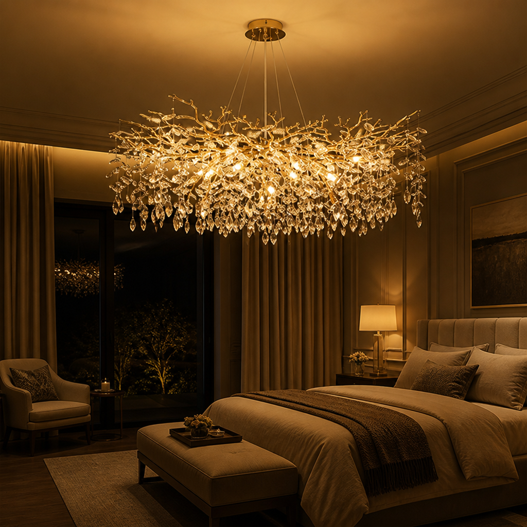 Modern Gold Crystal Tree-Branch Chandelier