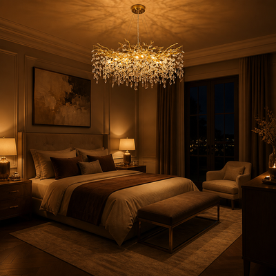 Modern Gold Crystal Tree-Branch Chandelier