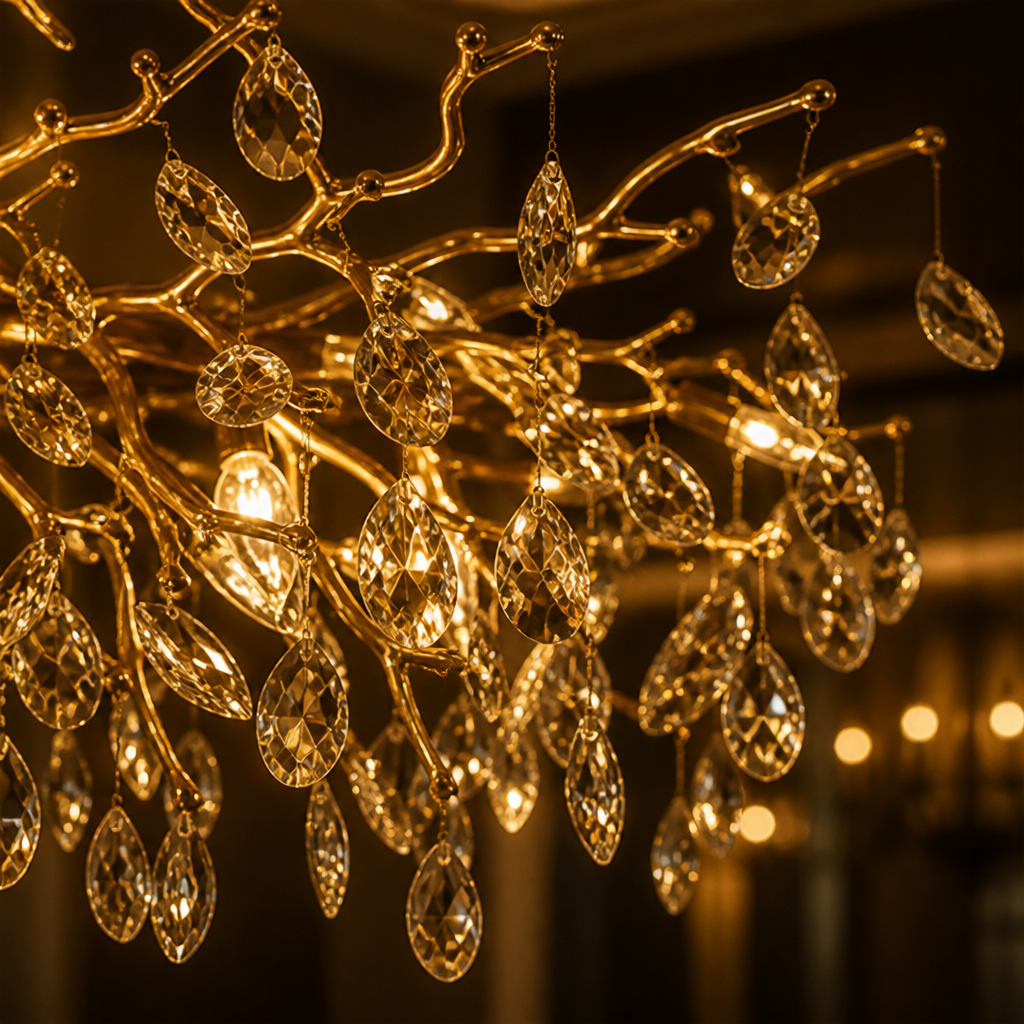Modern Gold Crystal Tree-Branch Chandelier