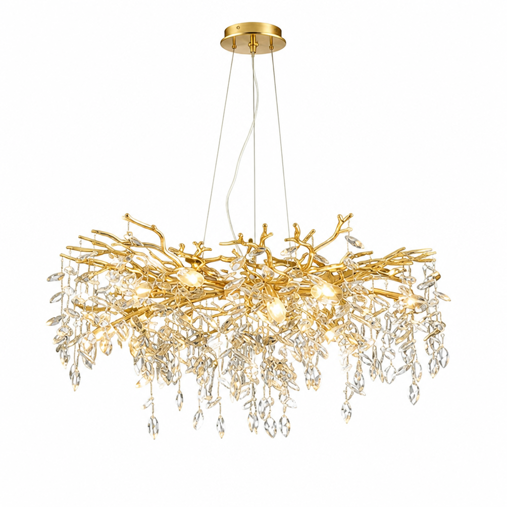 Modern Gold Crystal Tree-Branch Chandelier