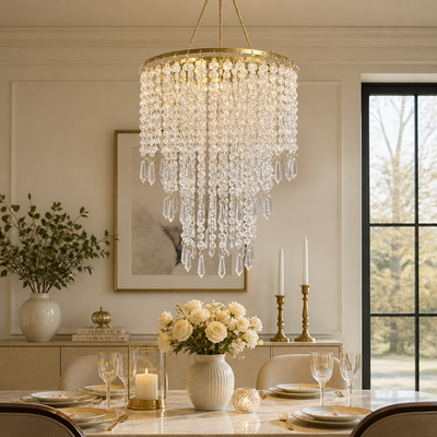Modern Gold Three-Tier Beaded Chandelier