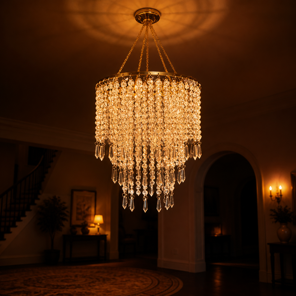 Modern Gold Three-Tier Beaded Chandelier