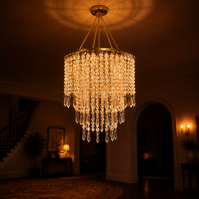 Modern Gold Three-Tier Beaded Chandelier