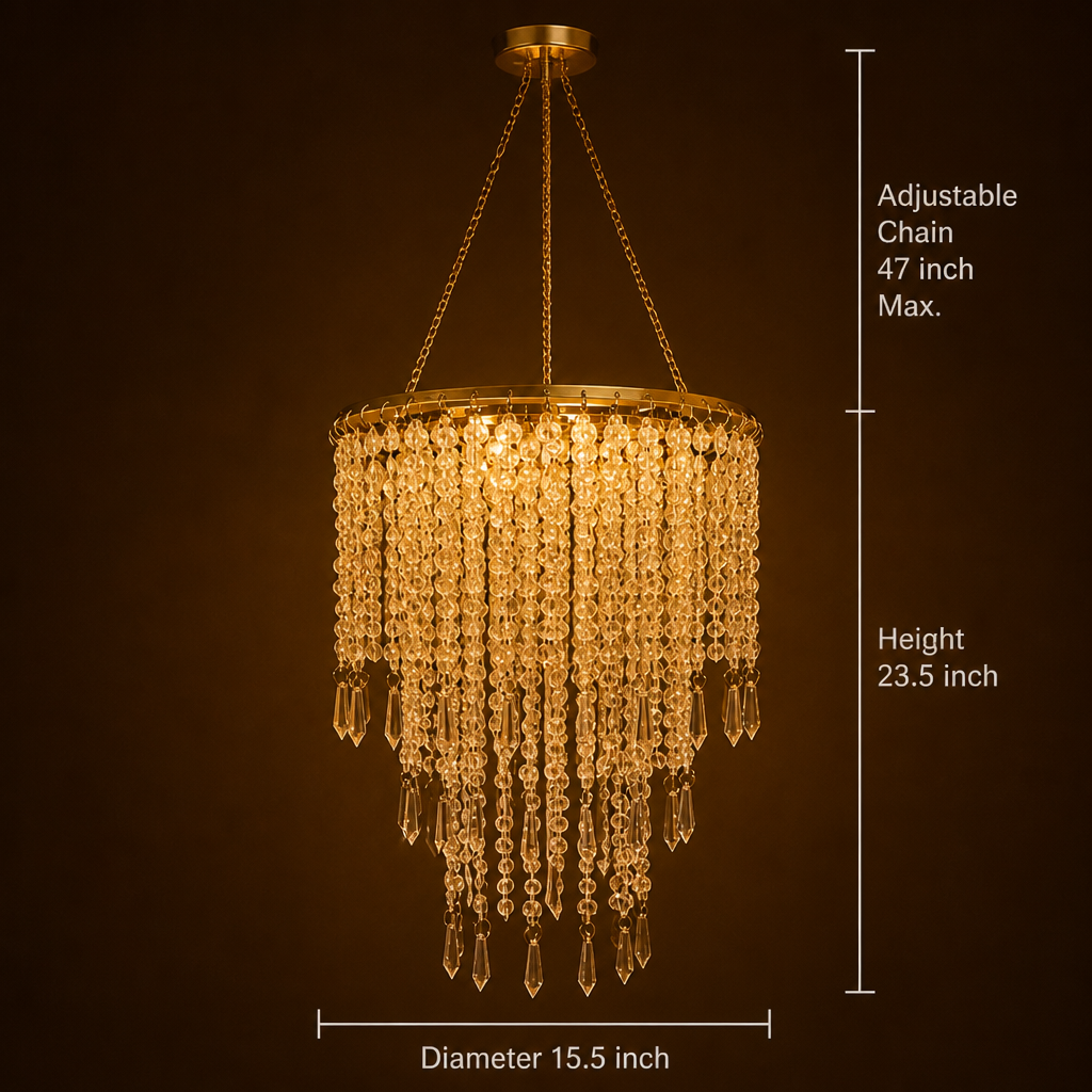 Modern Gold Three-Tier Beaded Chandelier