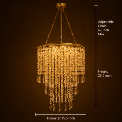 Modern Gold Three-Tier Beaded Chandelier