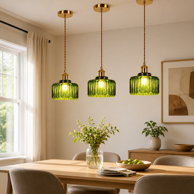 Modern Green & Gold Striped Pendant Light