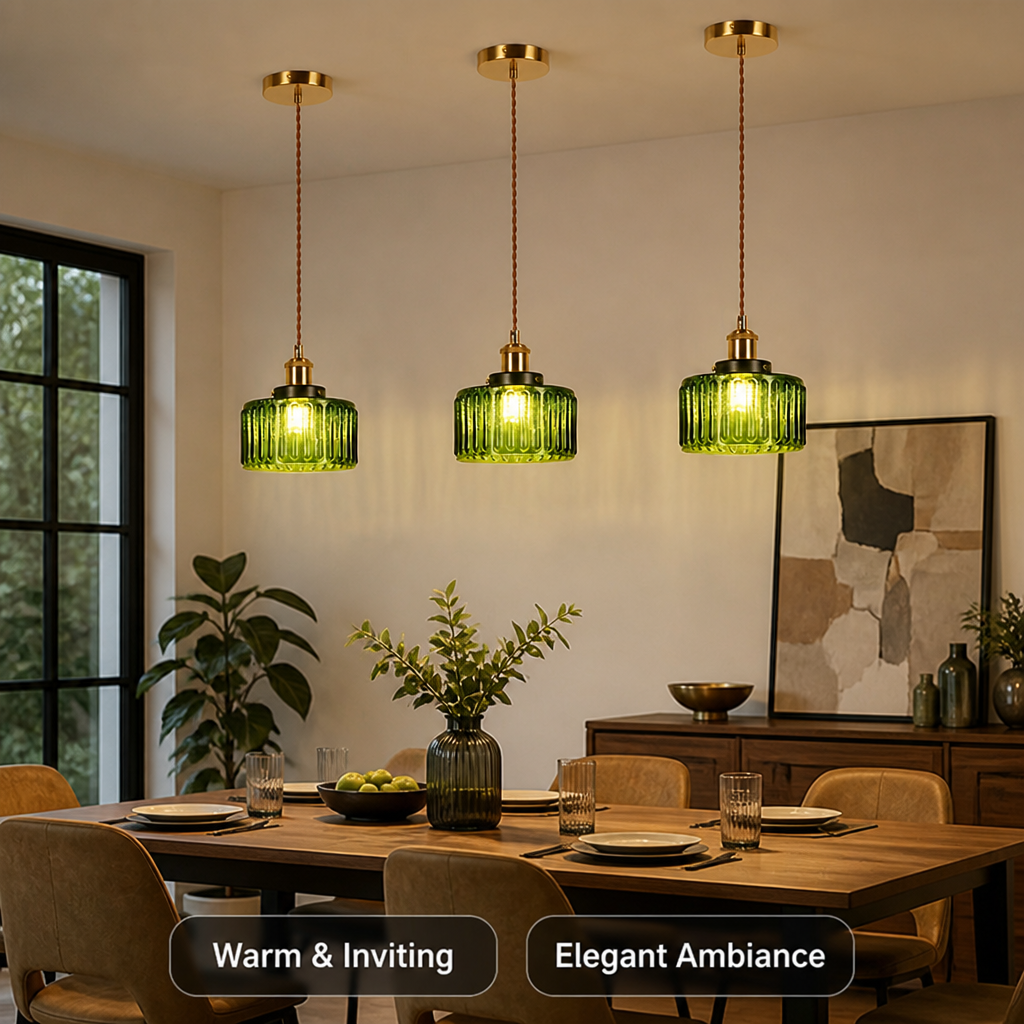 Modern Green & Gold Striped Pendant Light