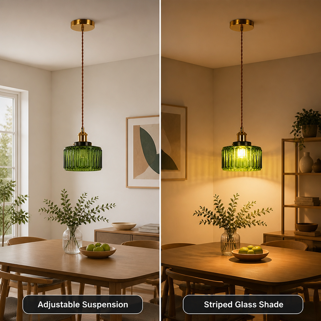 Modern Green & Gold Striped Pendant Light