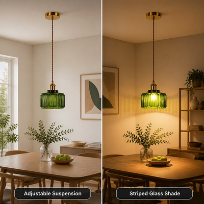 Modern Green & Gold Striped Pendant Light