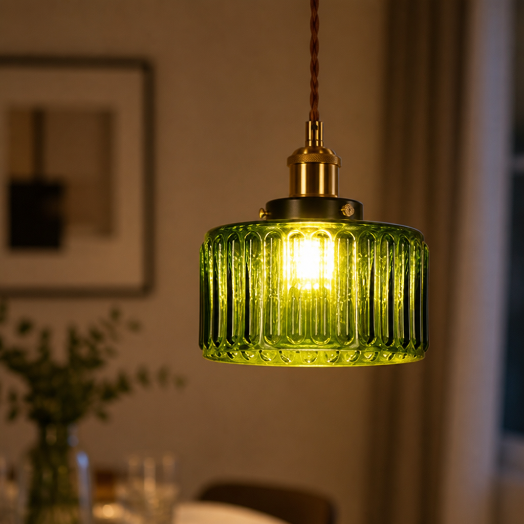 Modern Green & Gold Striped Pendant Light