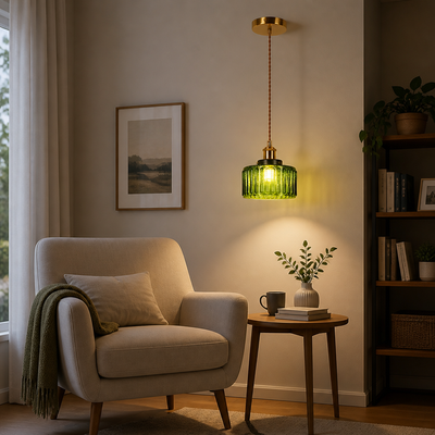 Modern Green & Gold Striped Pendant Light