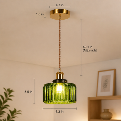 Modern Green & Gold Striped Pendant Light
