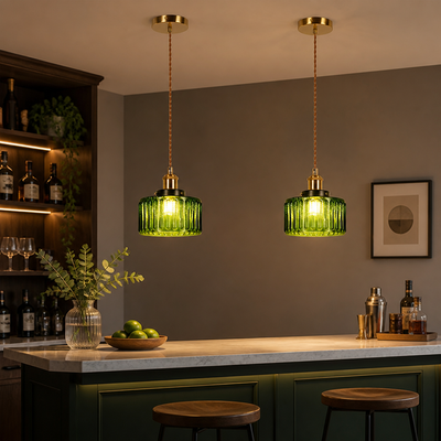 Modern Green & Gold Striped Pendant Light