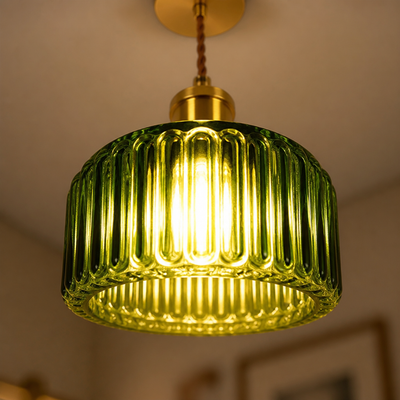 Modern Green & Gold Striped Pendant Light