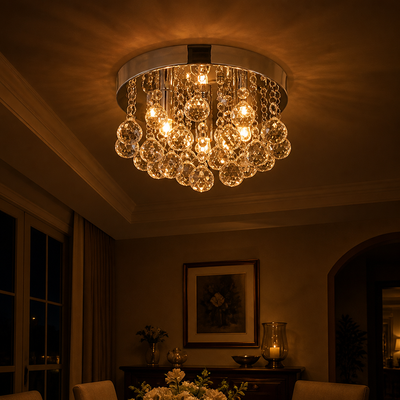 Modern Iron & Crystal Chandelier