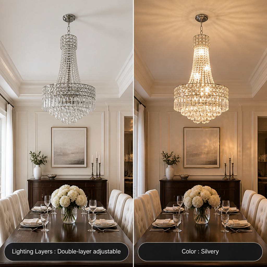 Modern K9 Crystal Adjustable Double-Layer Chandelier