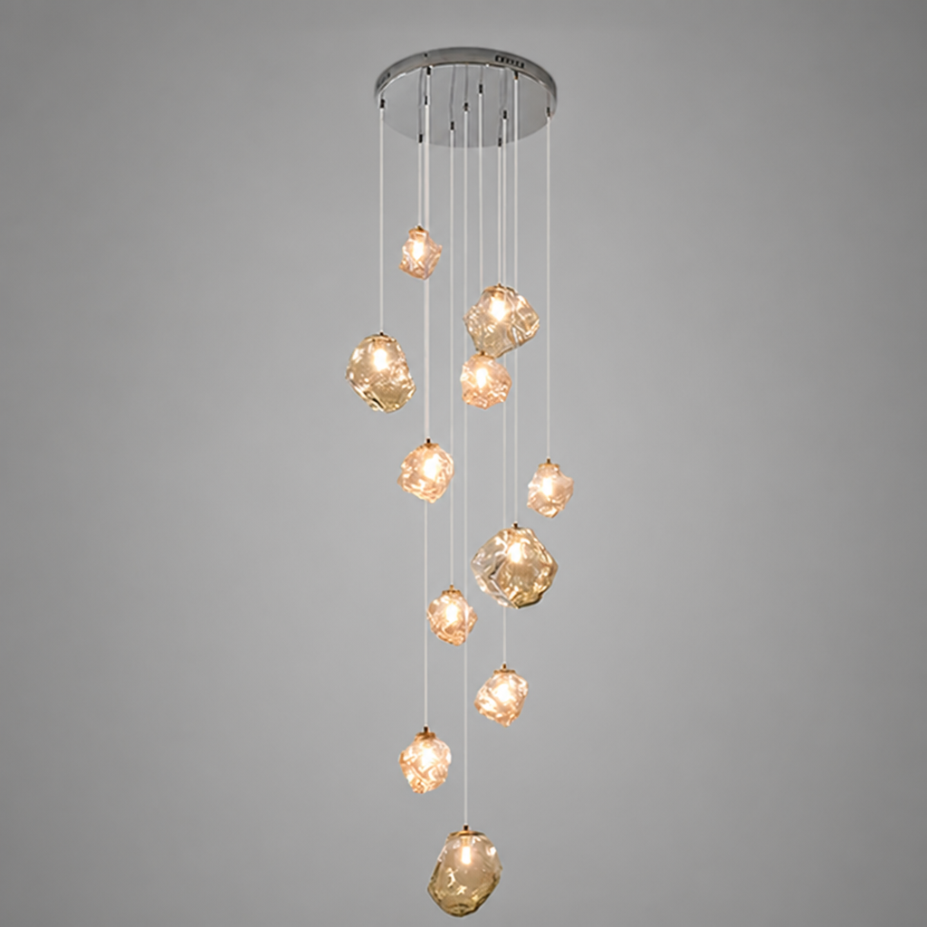 Modern Metal & Glass LED Multi-Head Chandelier