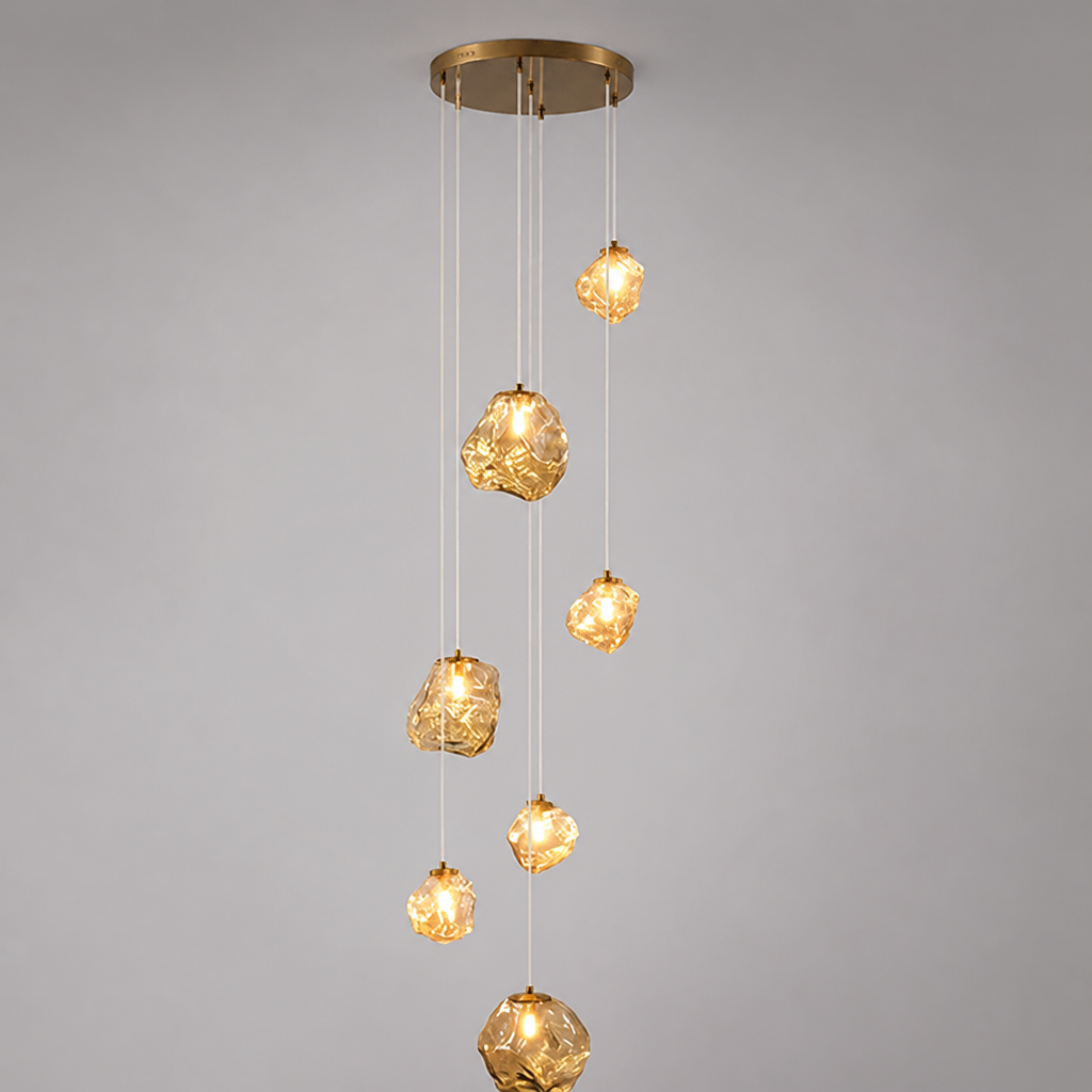 Modern Metal & Glass LED Multi-Head Chandelier