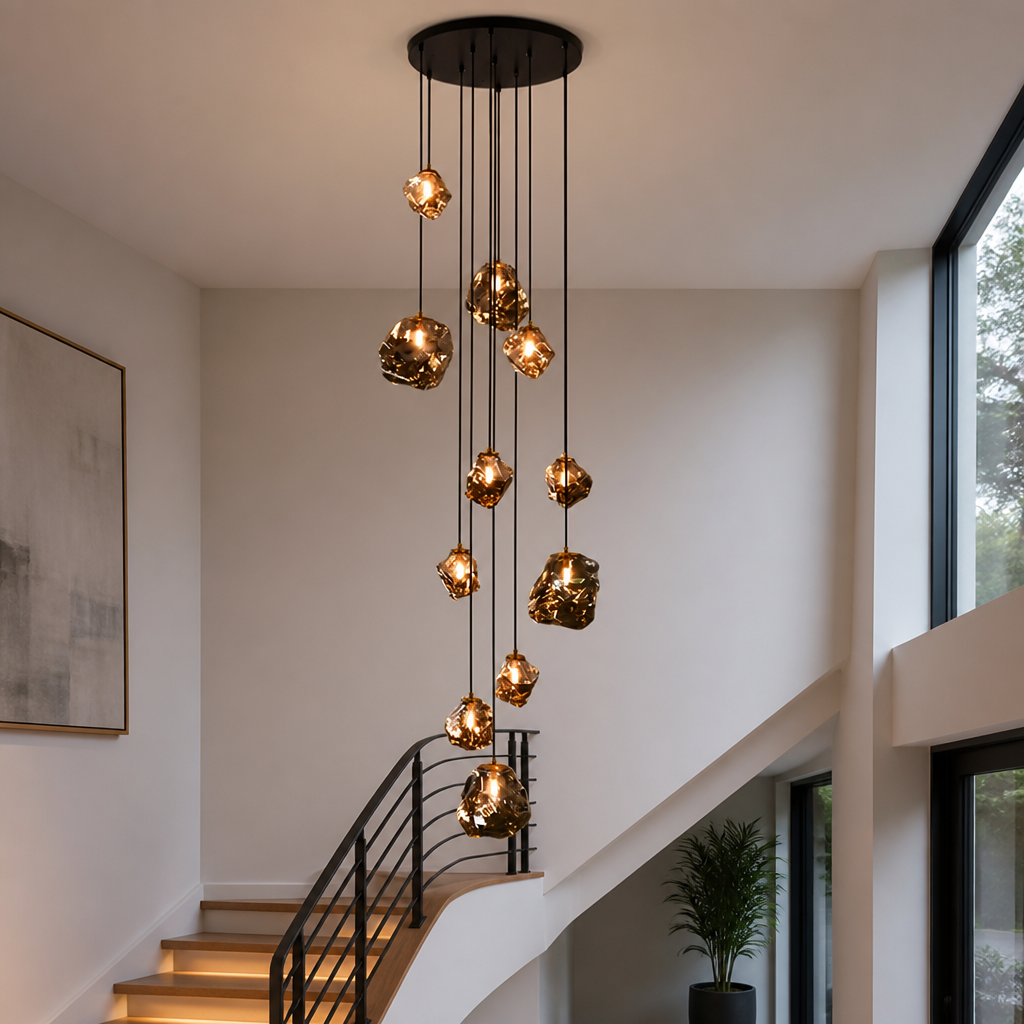 Modern Metal & Glass LED Multi-Head Chandelier