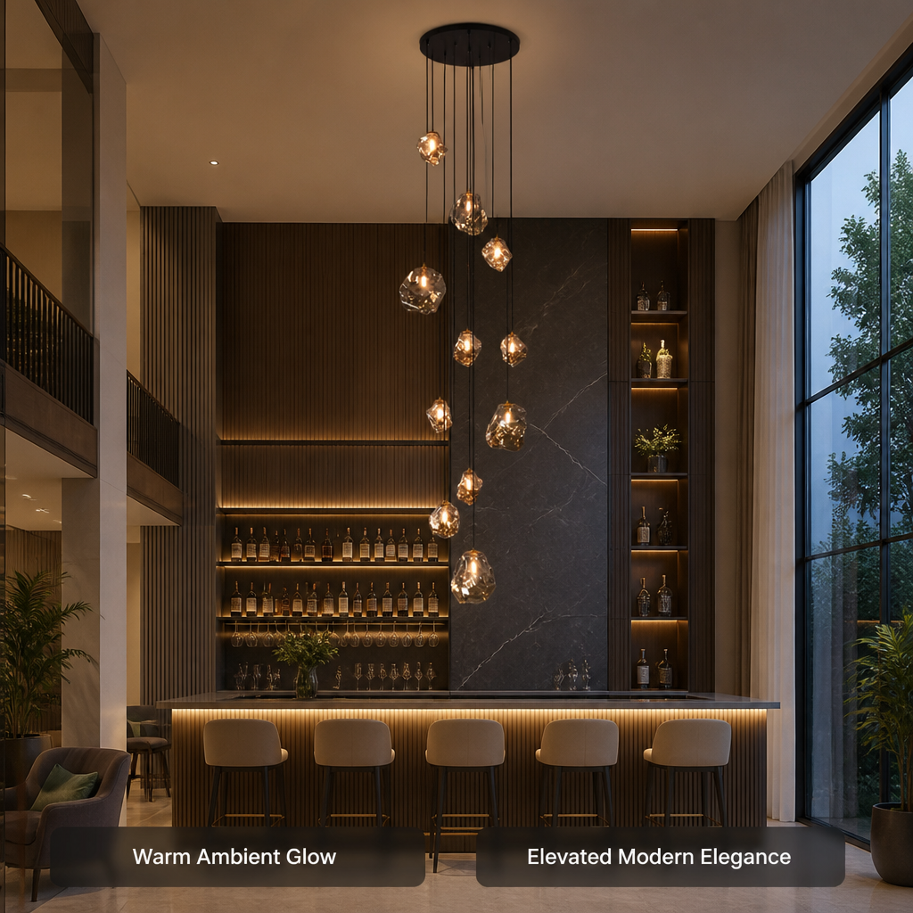 Modern Metal & Glass LED Multi-Head Chandelier