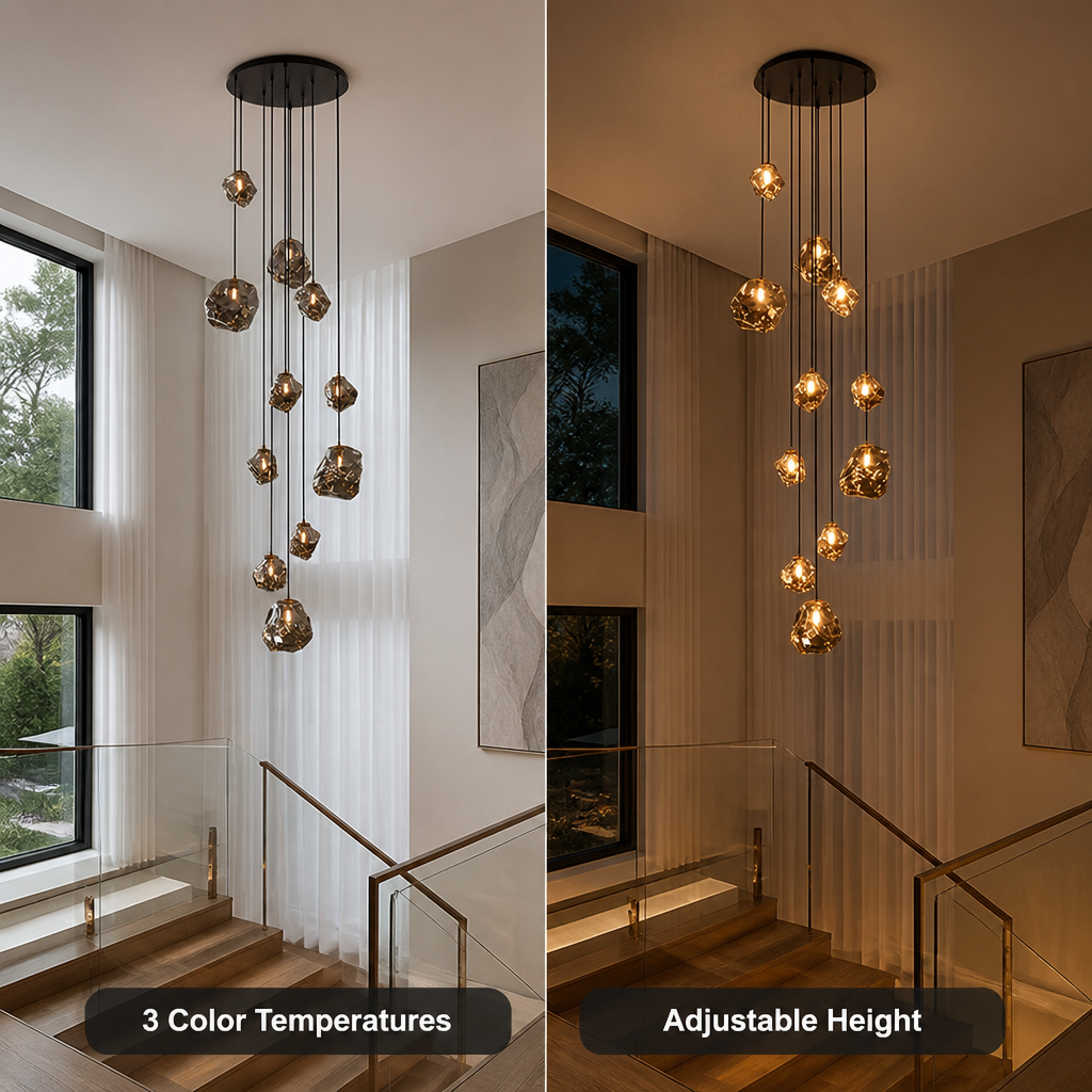 Modern Metal & Glass LED Multi-Head Chandelier
