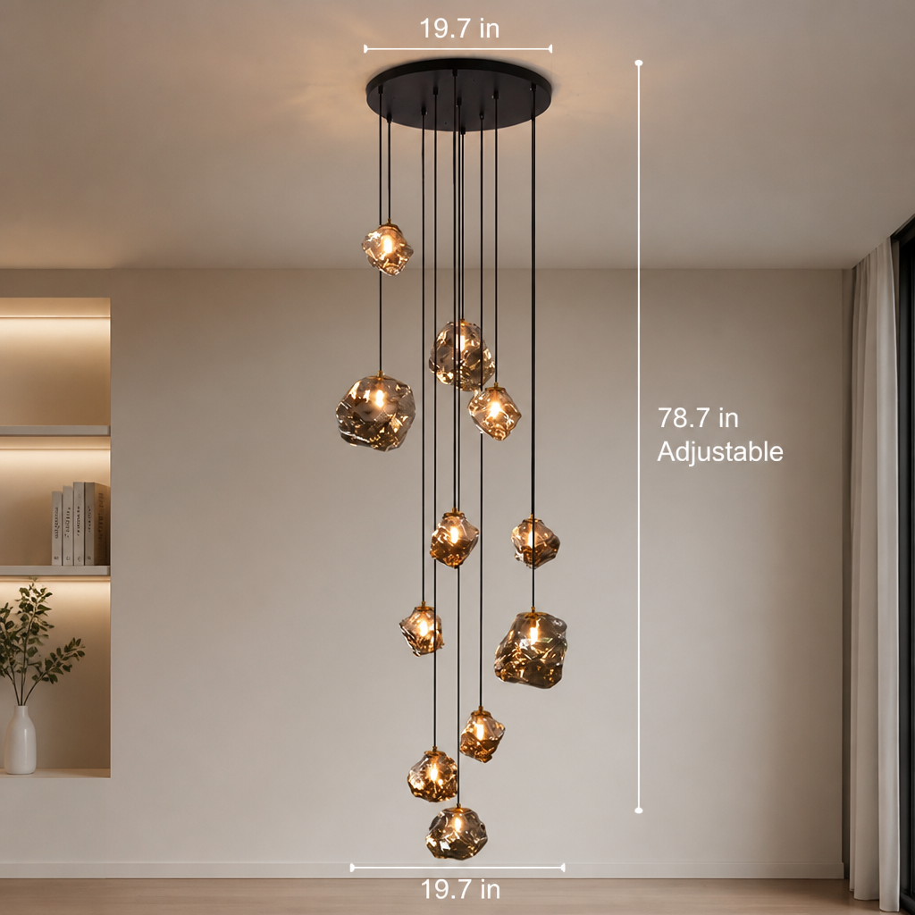 Modern Metal & Glass LED Multi-Head Chandelier