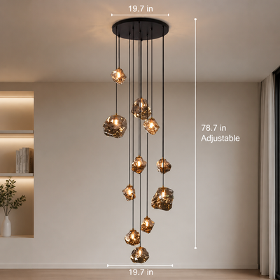 Modern Metal & Glass LED Multi-Head Chandelier