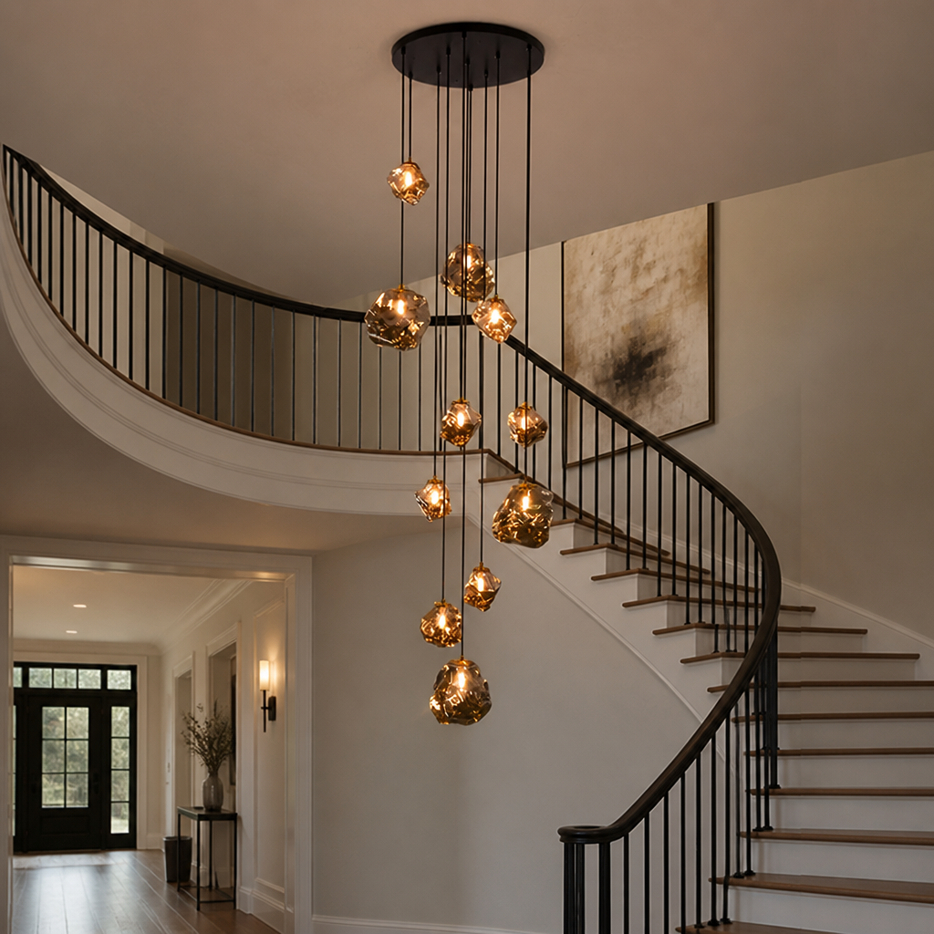 Modern Metal & Glass LED Multi-Head Chandelier