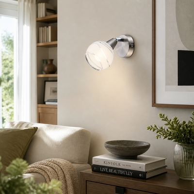 Modern Nickel & Glass Adjustable Spotlight Wall Sconce
