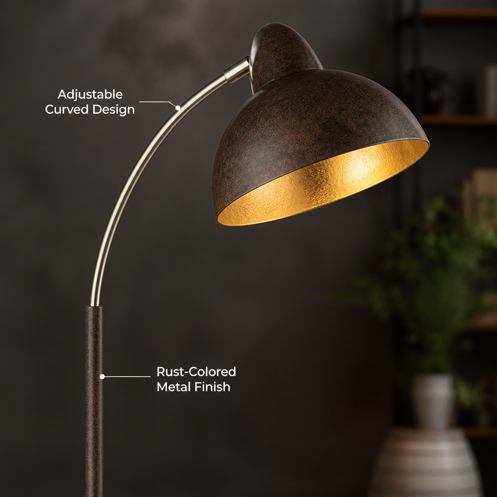 Modern Rust Metal Arc Floor Lamp