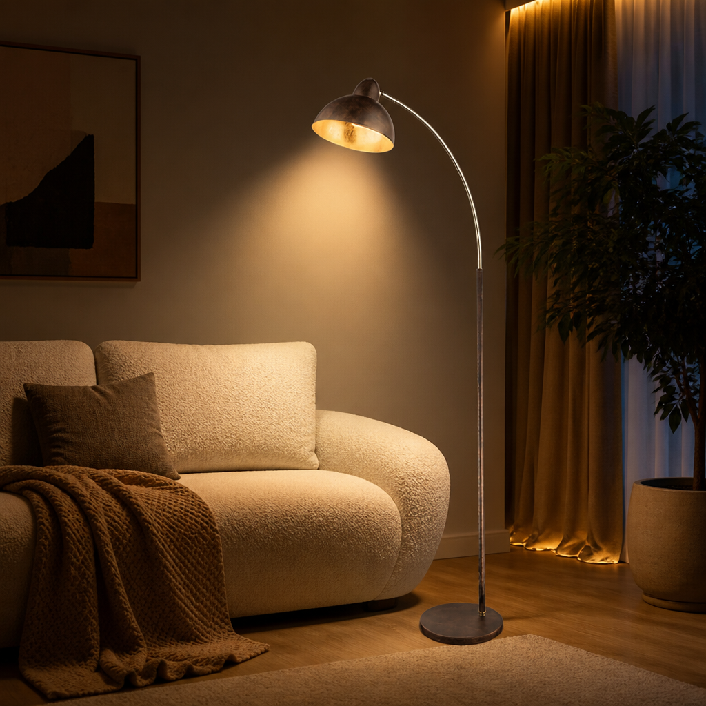 Modern Rust Metal Arc Floor Lamp