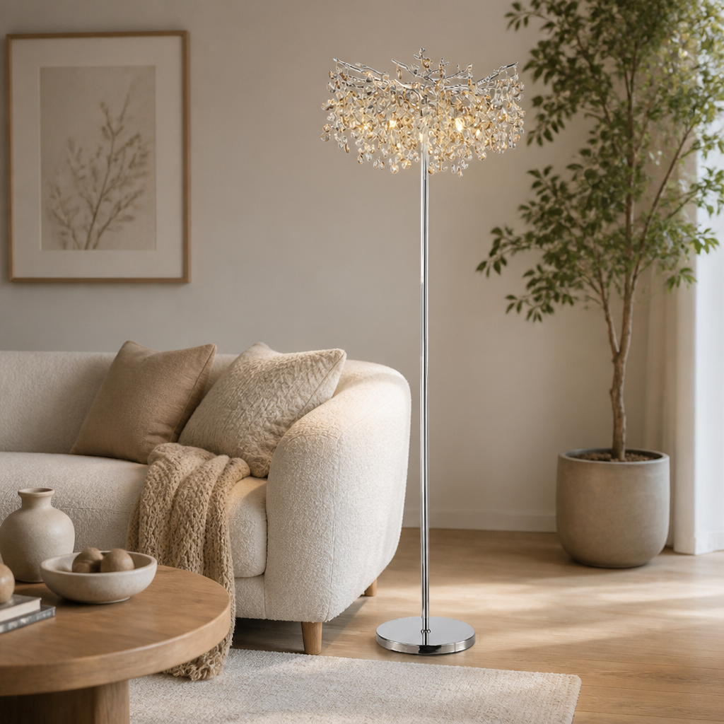 Modern Silver Crystal LED Floor Lamp