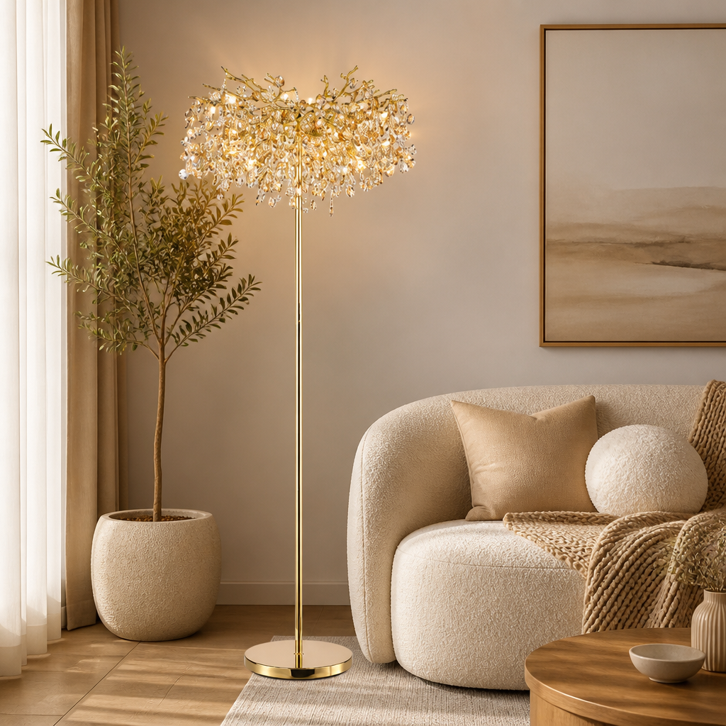 Modern Silver Crystal LED Floor Lamp