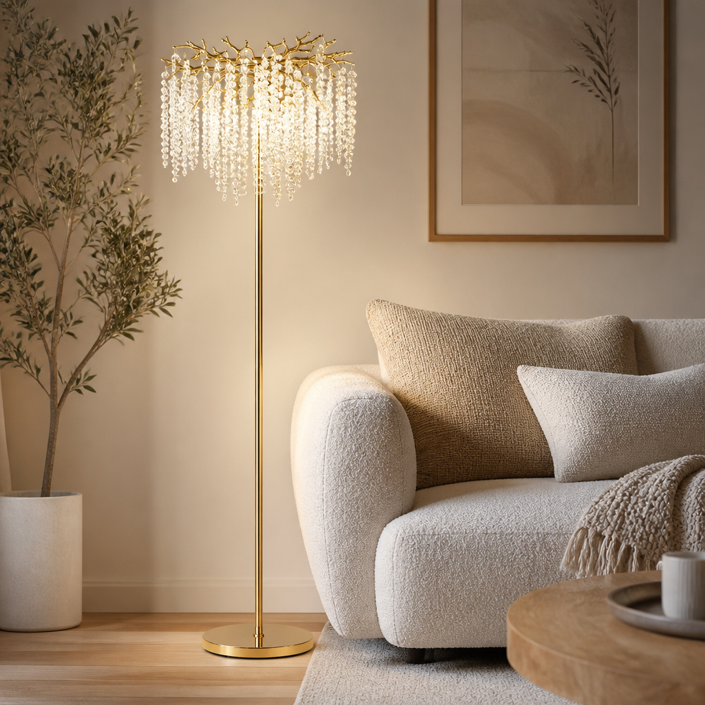 Modern Silver Crystal LED Floor Lamp