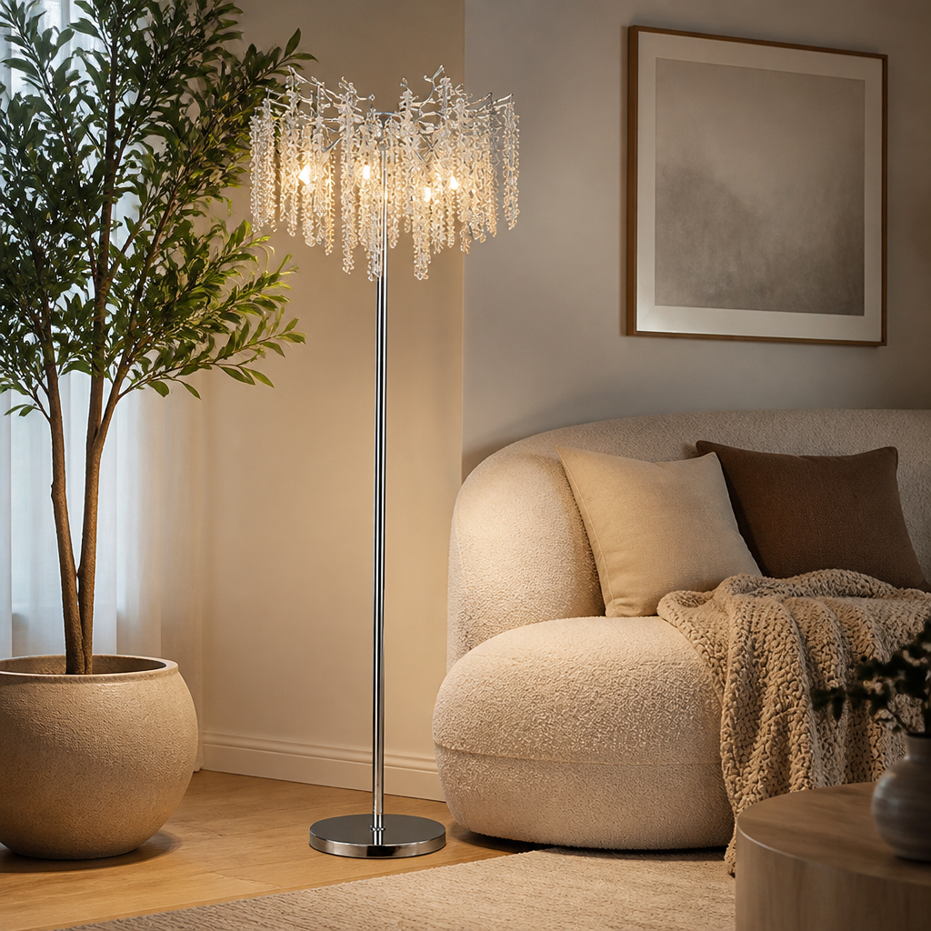 Modern Silver Crystal LED Floor Lamp