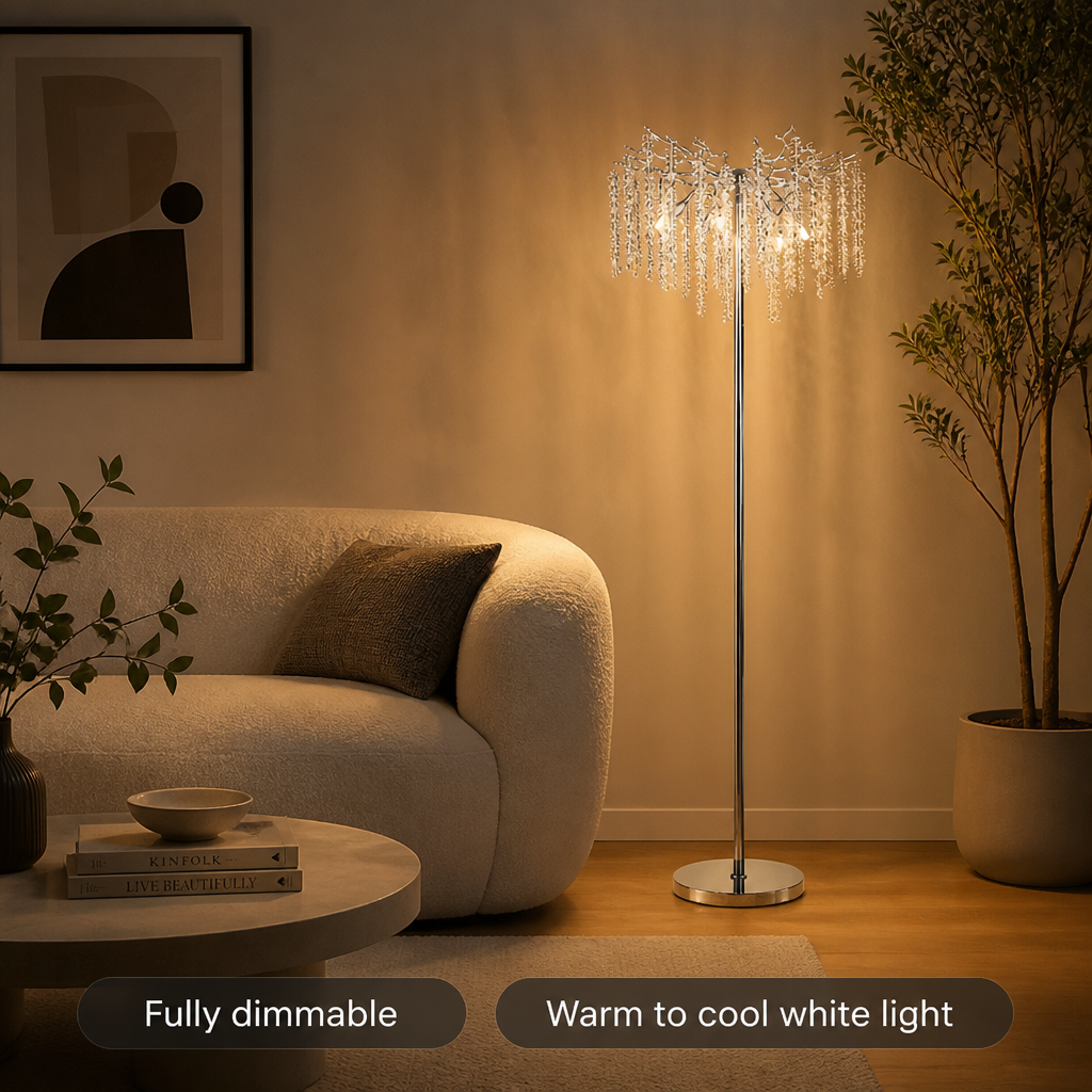 Modern Silver Crystal LED Floor Lamp