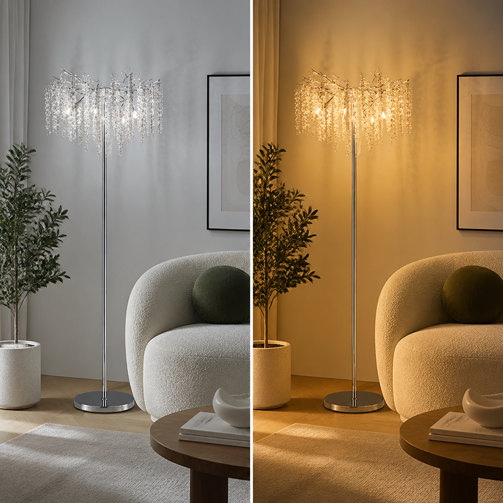 Modern Silver Crystal LED Floor Lamp