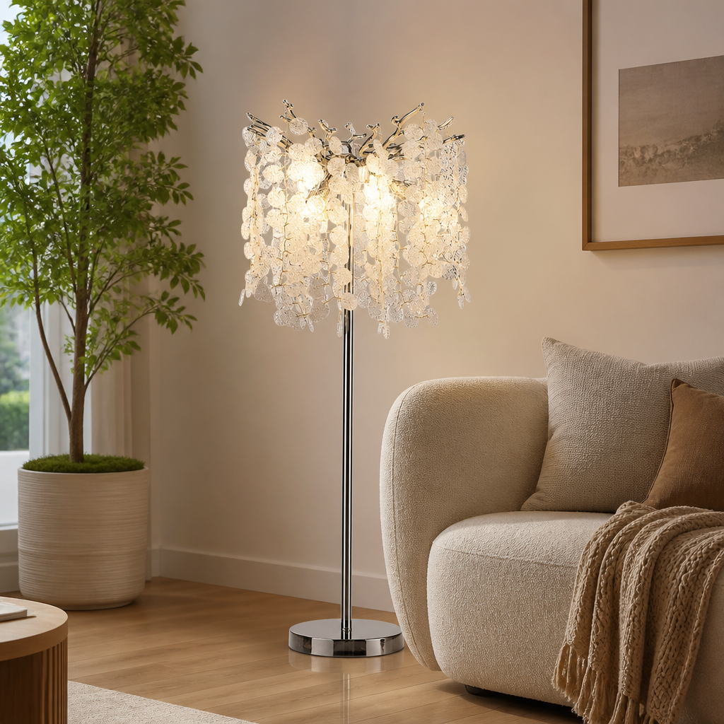 Modern Silver Crystal LED Floor Lamp