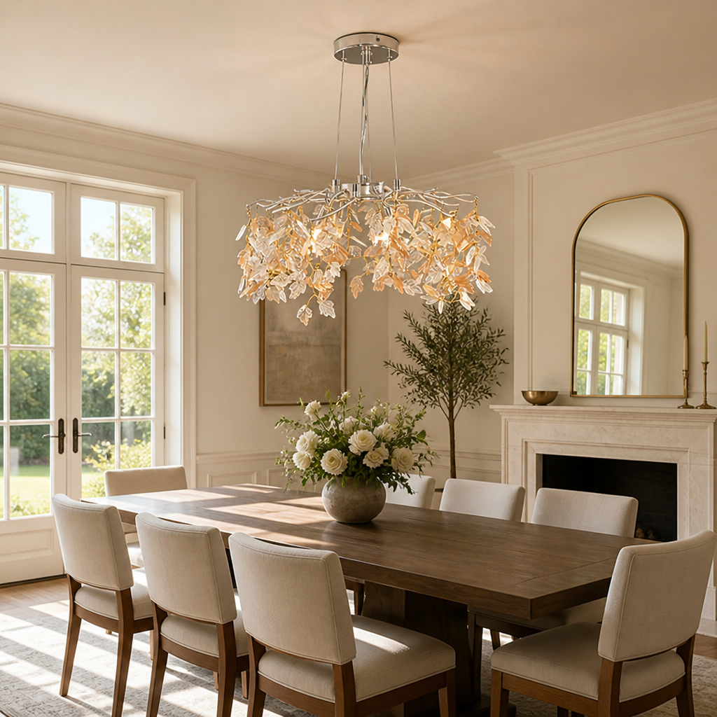 Modern Silver Crystal Maple-Leaf Chandelier
