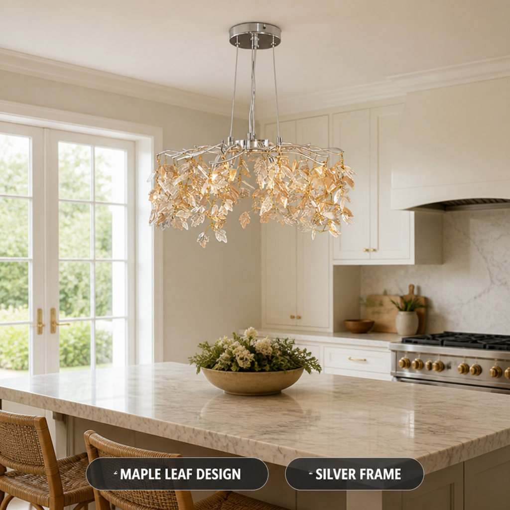 Modern Silver Crystal Maple-Leaf Chandelier