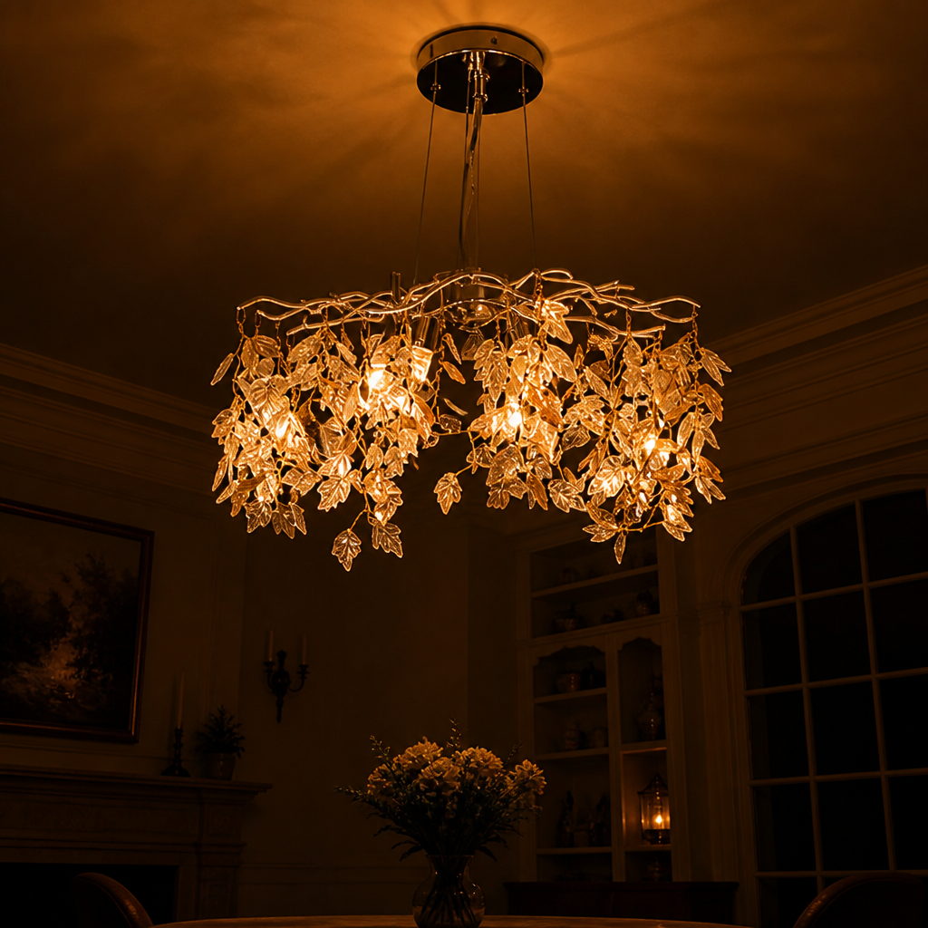 Modern Silver Crystal Maple-Leaf Chandelier