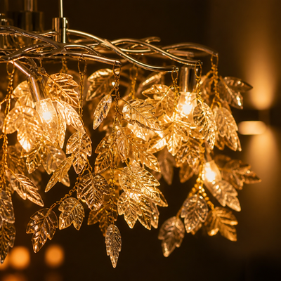 Modern Silver Crystal Maple-Leaf Chandelier