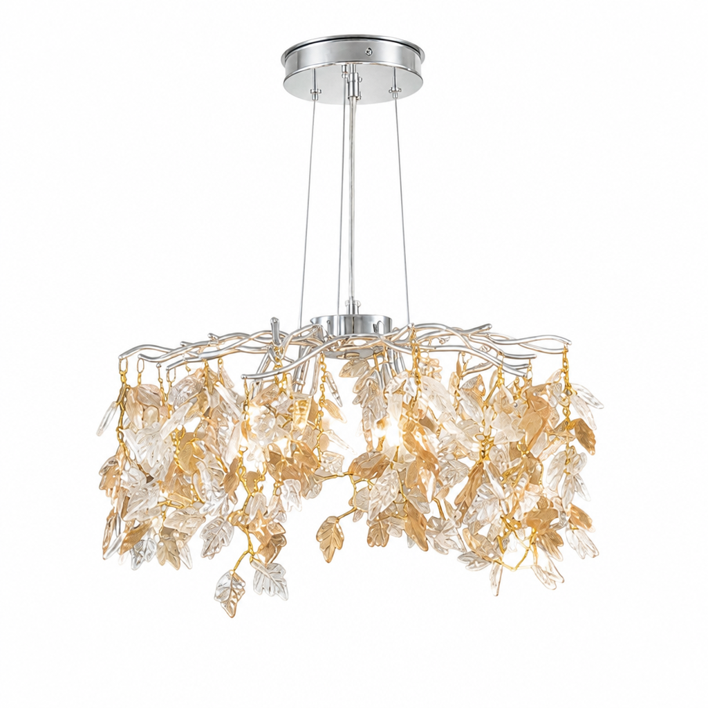 Modern Silver Crystal Maple-Leaf Chandelier