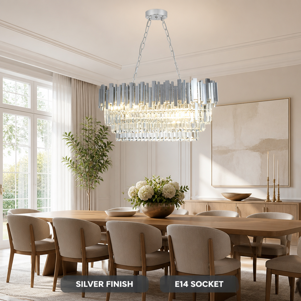 Modern Silver Crystal Oval Chandelier